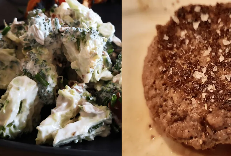 Broccolisalat med en hakkebøf med bacon - Ketoliv