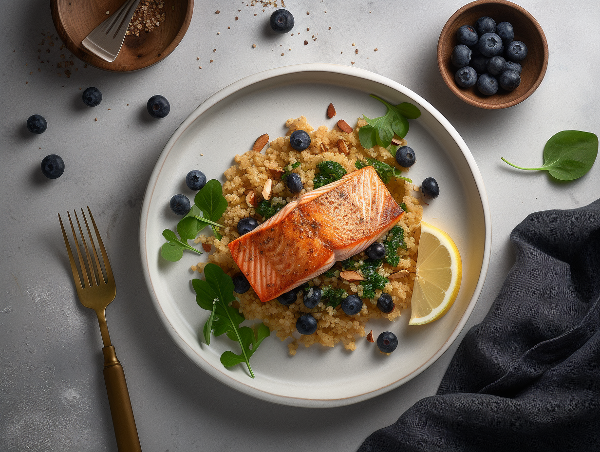 Ovnbagt laks med quinoa og spinat - Functional Foods