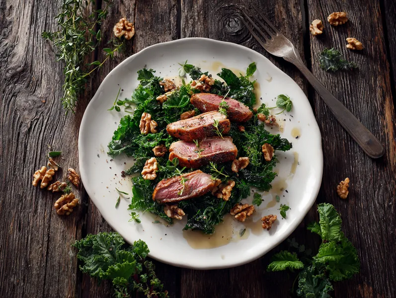 Keto stegt andebryst med grønkål og valnødder - Functional Foods