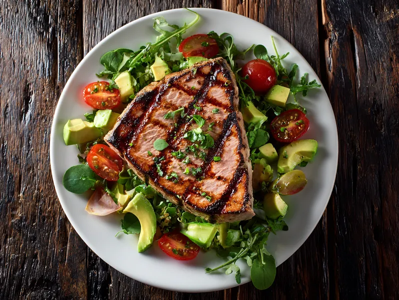 Grillet tun med avocado-basilikum salat - Functional Foods
