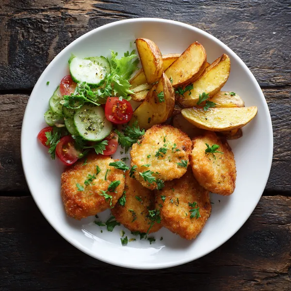 Sprøde kyllingenuggets med kartoffelbåde - Functional Foods