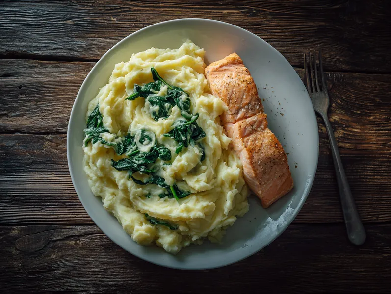 Cremet kartoffelbagt laks med spinat - Functional Foods