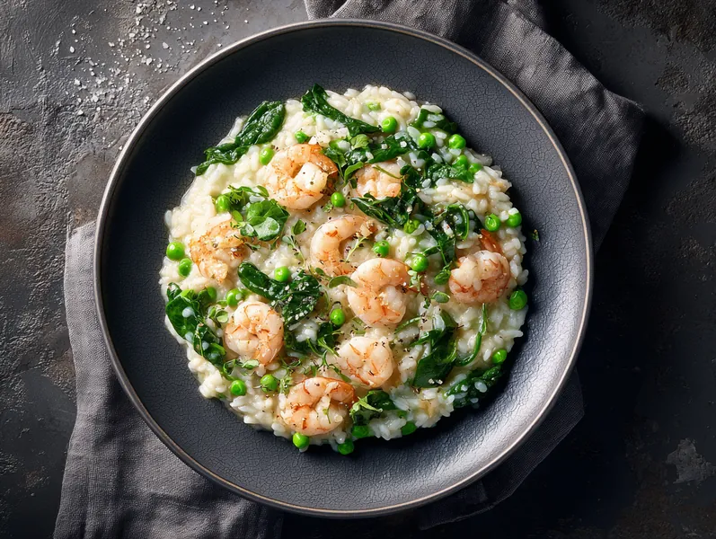 Cremet rejerisotto med ærter og spinat - Functional Foods