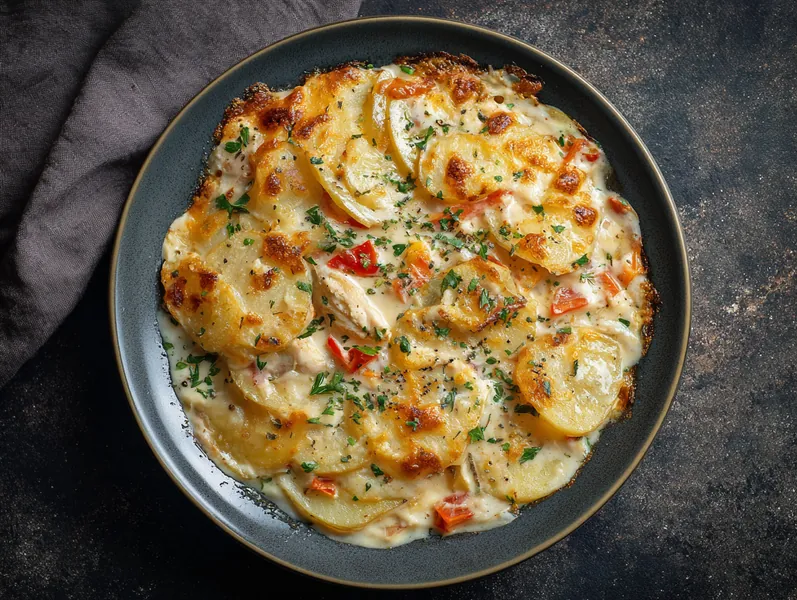 Kartoffelgratin med kylling og grøntsager - Functional Foods