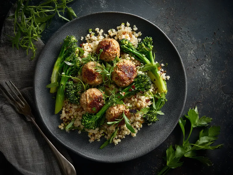 Kyllingefrikadeller med fuldkornsbulgur og broccoli - Functional Foods