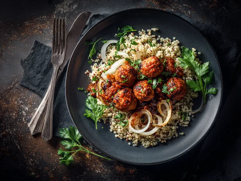 Kyllingeboller i krydret tomatsauce med quinoa - Functional Foods