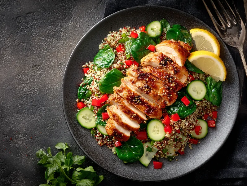 Kalorielet kyllingesalat med quinoa og grøntsager - Functional Foods