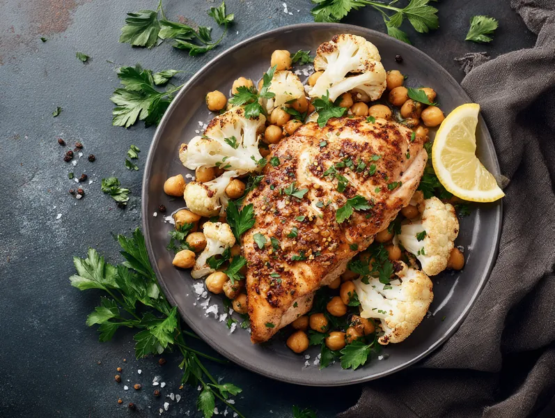 Magert kyllingebryst med blomkål og kikærter - Functional Foods