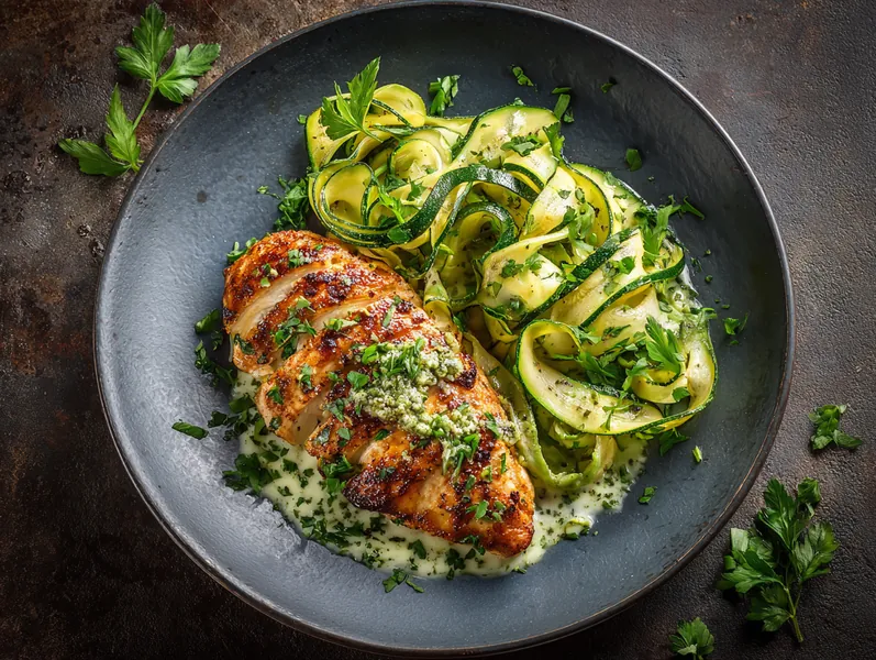 Cremet kylling med avocadosmør og zucchini - Functional Foods