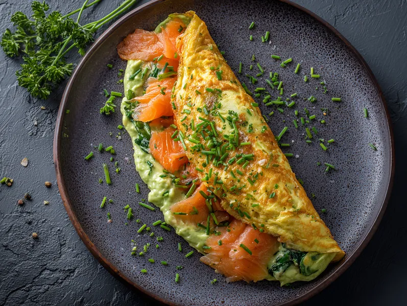 Omelet med røget laks og spinat - Functional Foods