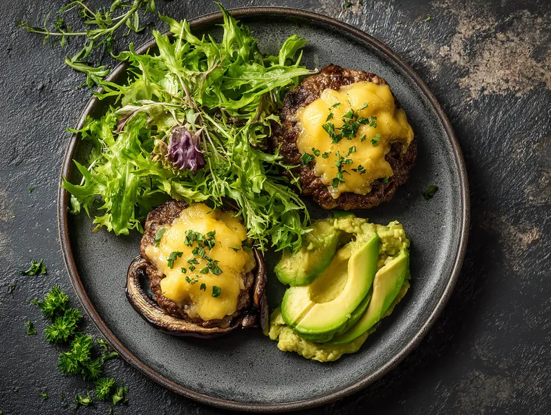 Keto burger med portobello svampe og avocado - Functional Foods