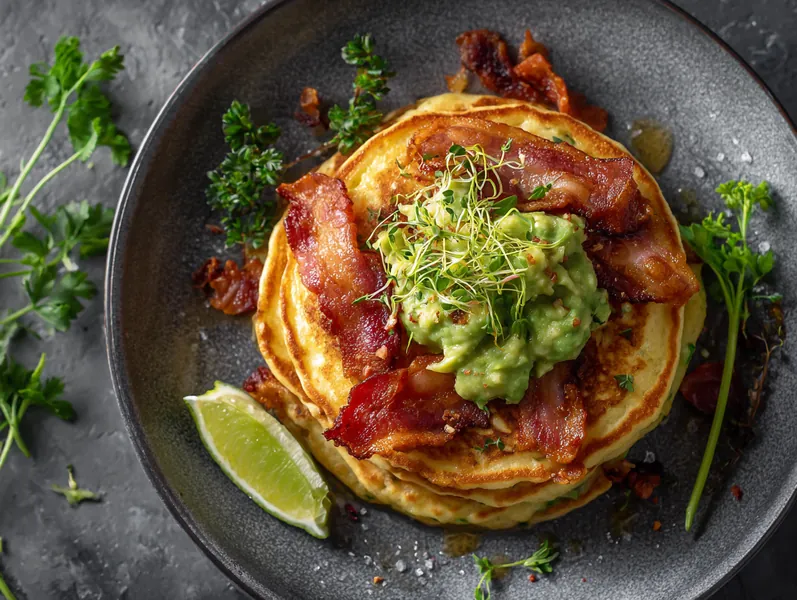 Keto pandekager med bacon og avocadospread - Functional Foods