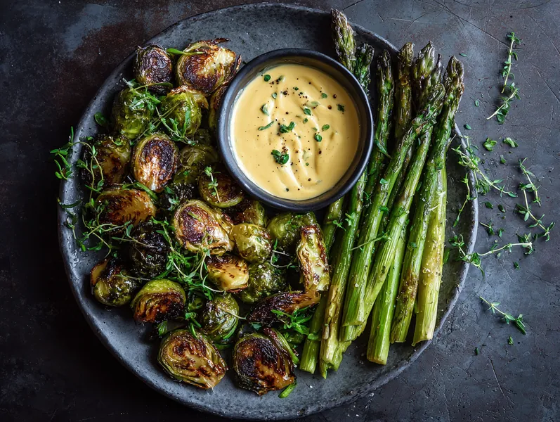 Sprøde rosenkålssnacks med kokos-karry dip - Functional Foods