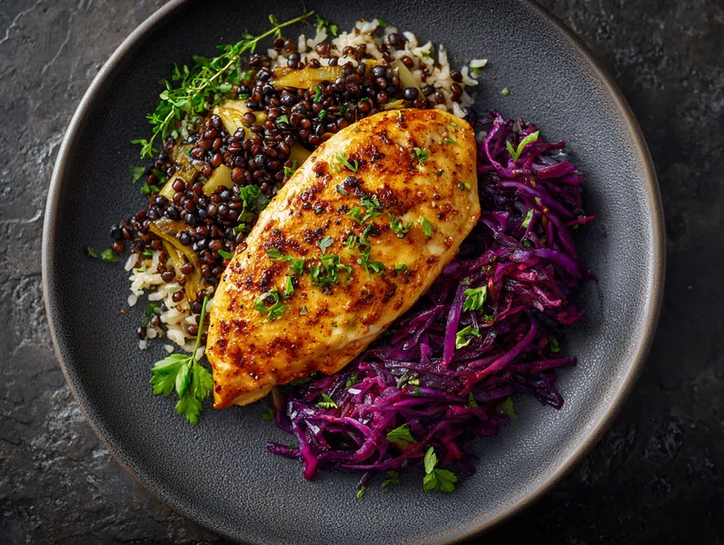 Ingefær- og limebagt kylling med linser og spidskål - Functional Foods