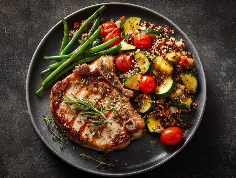 Citron- og rosmarinstegt svinekoteletter med quinoa og squash - Functional Foods