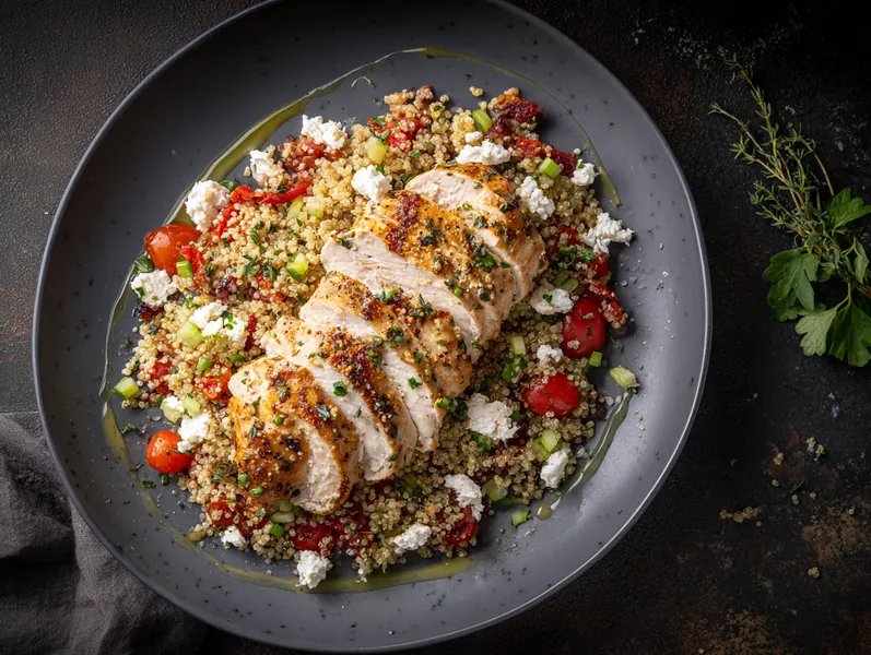 Saftigt kyllingebryst med quinoa og grønt - Functional Foods