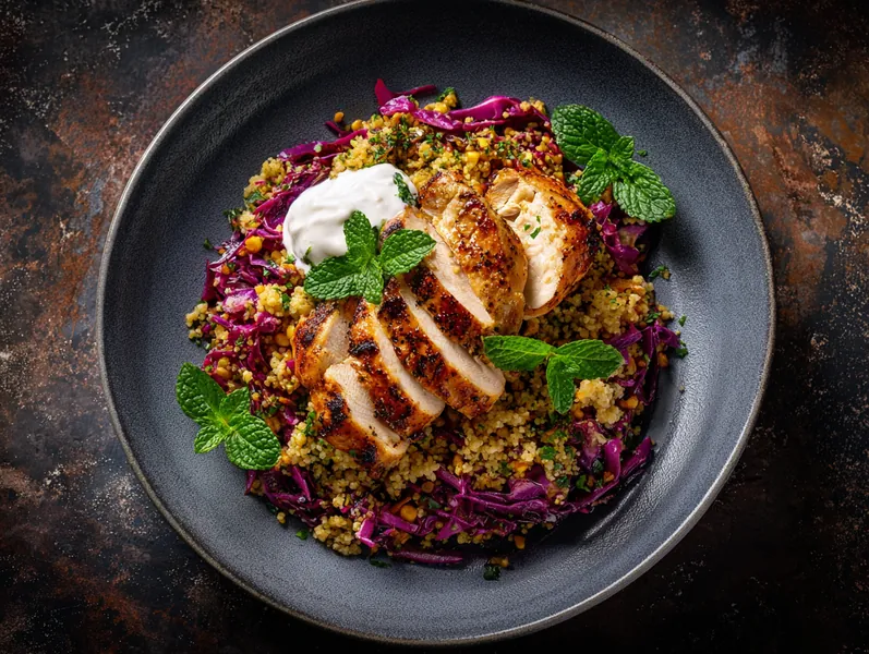 Grillet kylling med spidskål og bulgur - Functional Foods