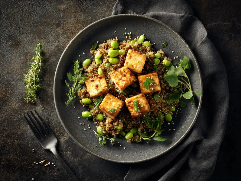 Miso marineret tofu med ristet sesamris og edamame - Functional Foods