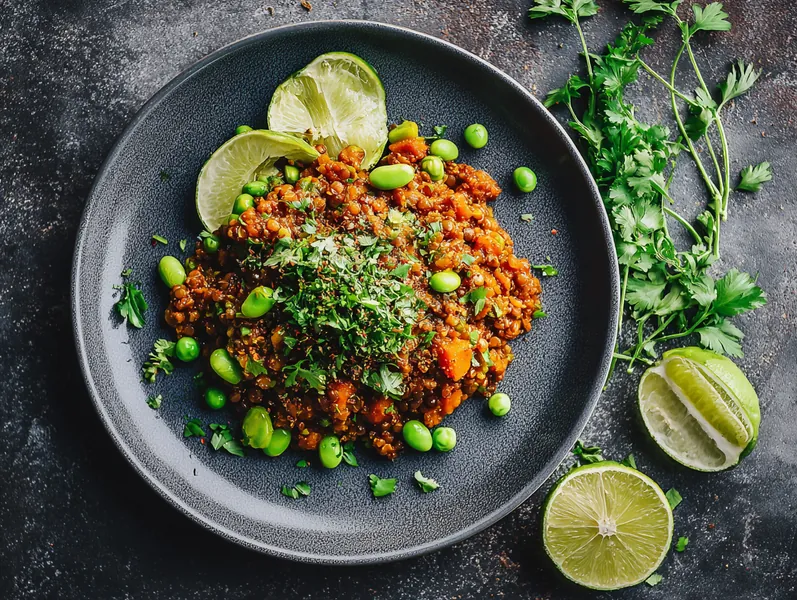 Vegetarisk mexicansk linsegryde med quinoa og edamame - Functional Foods