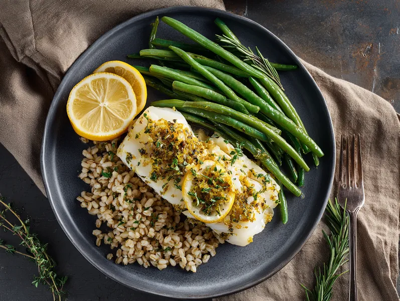 Bagt torsk med citronurter og grønne bønner - Functional Foods