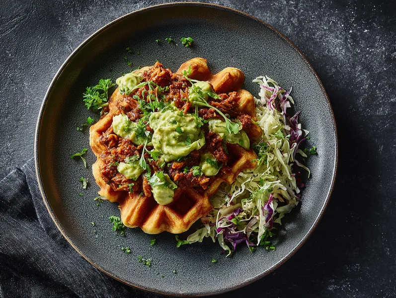 Chaffle med krydret svinekød og avocadodressing - Functional Foods