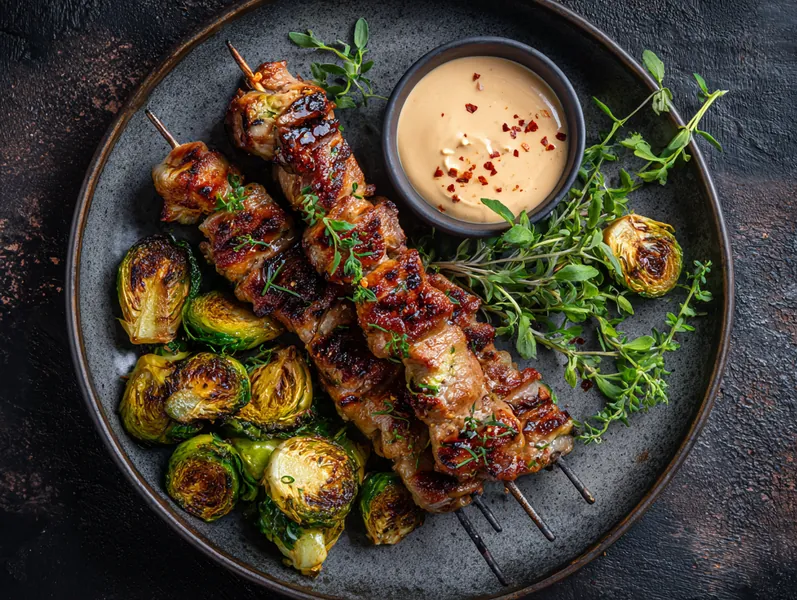 Krydret svinekoteletter med rosenkål og lime-marinade - Functional Foods