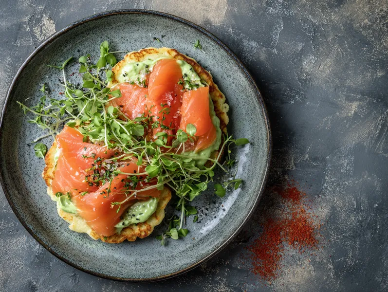 Røget laks chaffles med blomkål og avocado creme - Functional Foods