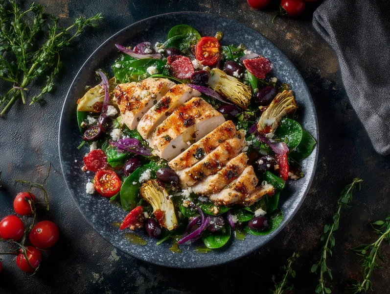 Middelhavssalat med kylling og spinat - Functional Foods