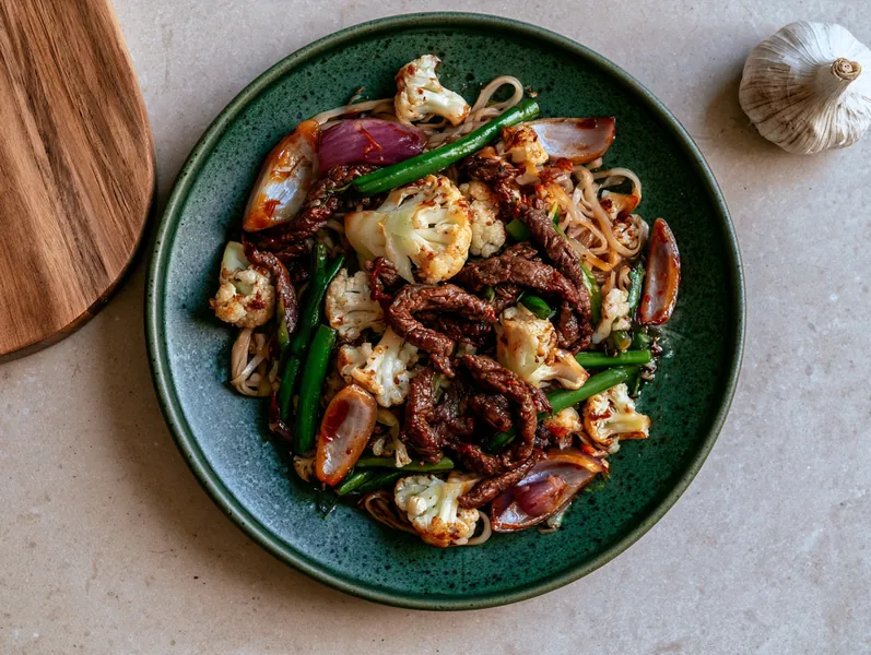 Wok med oksekød, grøntsager og nudler - Functional Foods