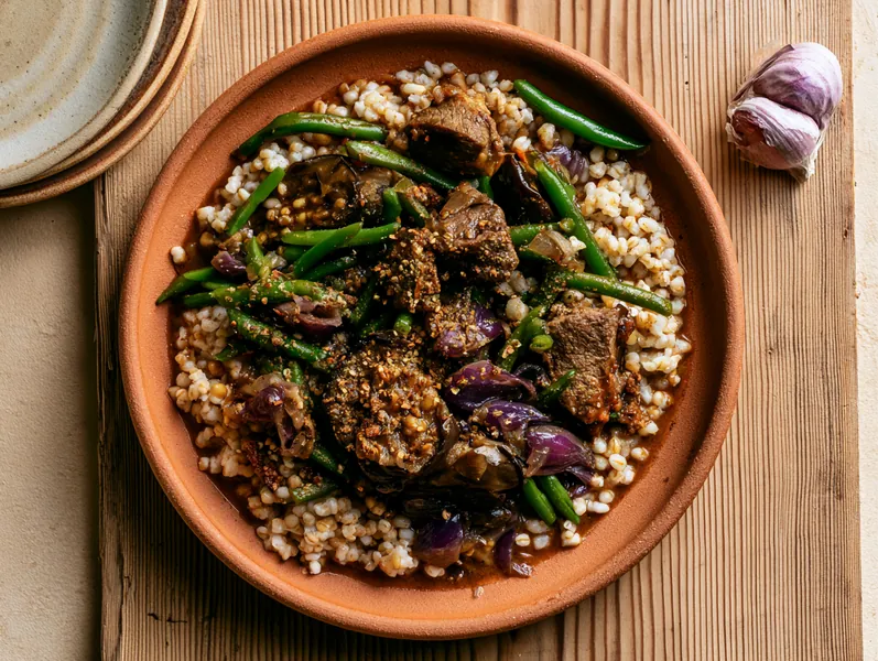 Marokkansk lammegryde med perlebyg og aubergine - Functional Foods