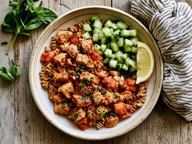 Italiensk inspireret svinegryde med kapers og fuldkornspasta - Functional Foods