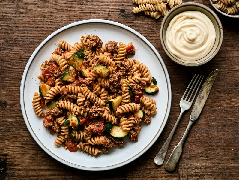 Pasta med hakket oksekød og cremet tomatsauce - Functional Foods