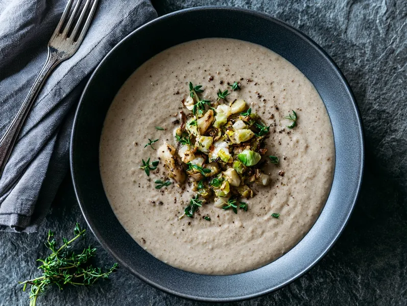 Cremet champignonsuppe med smørstegt spidskål - Functional Foods