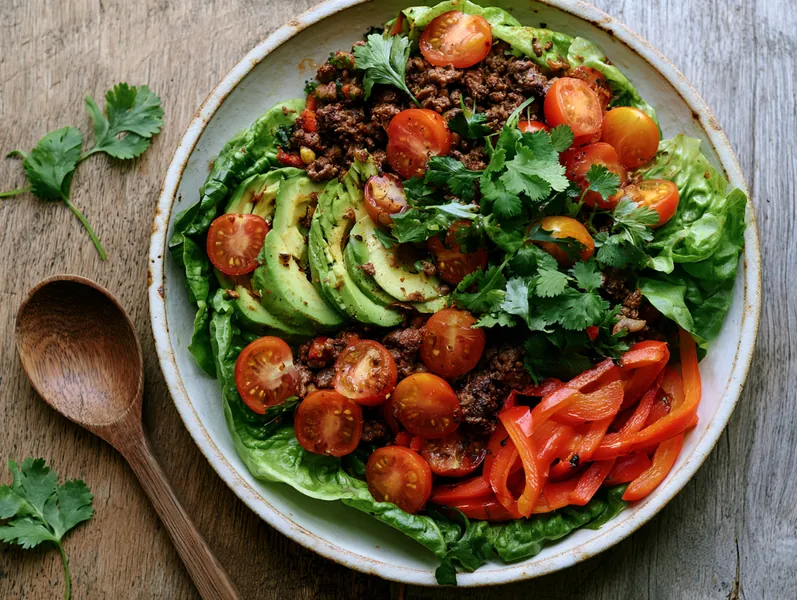 Keto-salat med krydret oksekød og avocado - Functional Foods