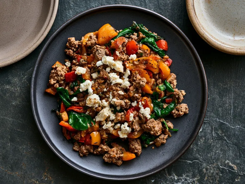 Keto bowl med oksekød, feta og spinat - Functional Foods