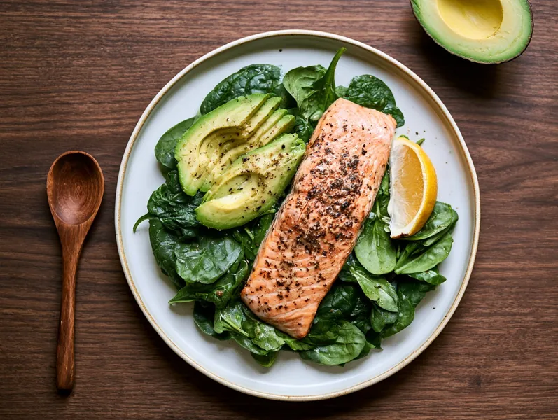 Keto-salat med laks, avocado og spinat - Functional Foods
