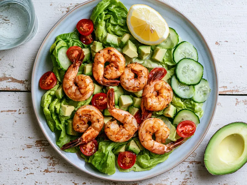 Keto-salat med rejer, agurk og avocado - Functional Foods