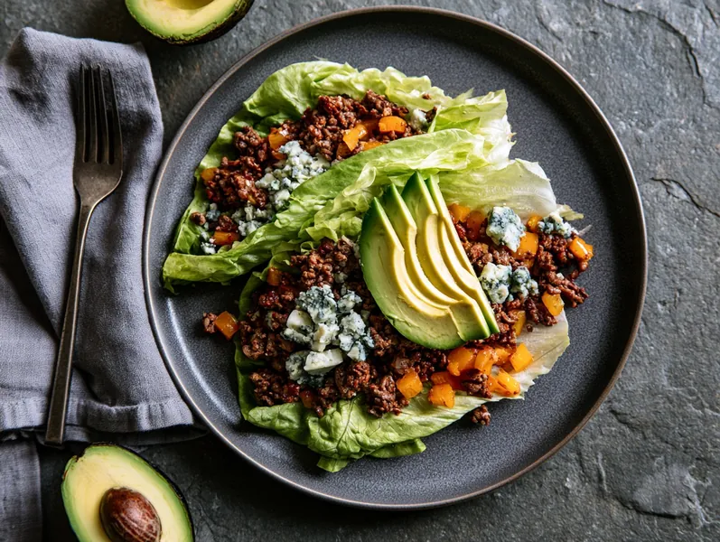 Keto-oksewraps med blåskimmelost og avokado - Functional Foods