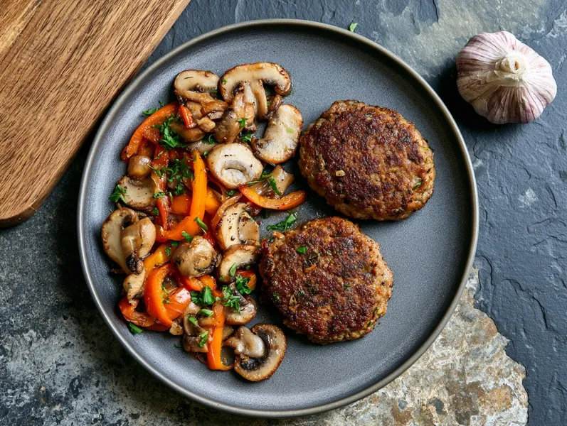 Keto hakkebøf med svampe og peberfrugt - Functional Foods