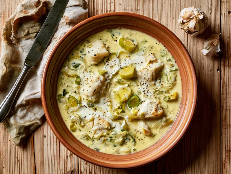Enkel dansk fiskesuppe med fløde, porre og torsk - Functional Foods