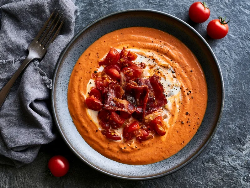 Simpel dansk tomatsuppe med fløde og bacon - Functional Foods