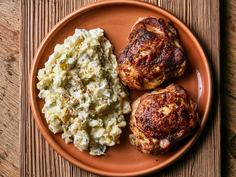 Ovnbagte kyllingelår med cremet hvidkål - Functional Foods