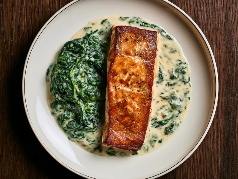 Ovnbagt laksefilet med cremet spinat - Functional Foods